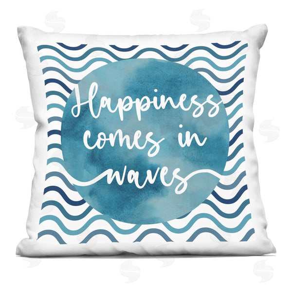 stupell industries Linda Birtel | Happiness Comes Nautical Quote Wavy Stripes Printed Throw Pillow