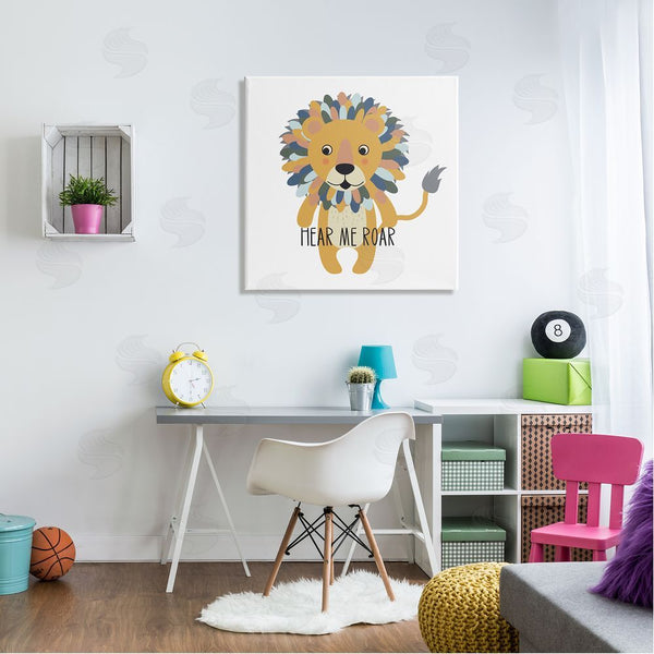 Stupell Industries Linda Birtel | Hear Me Roar Smiling Lion Fluffy Teal Mane Wall Art