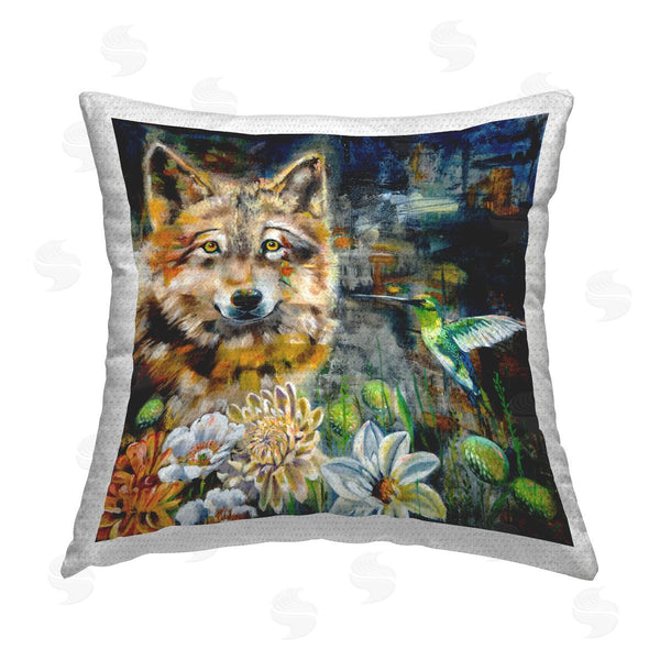 Stupell Industries Linda McClure | Beautiful Wolf & Hummingbird Printed Throw Pillow