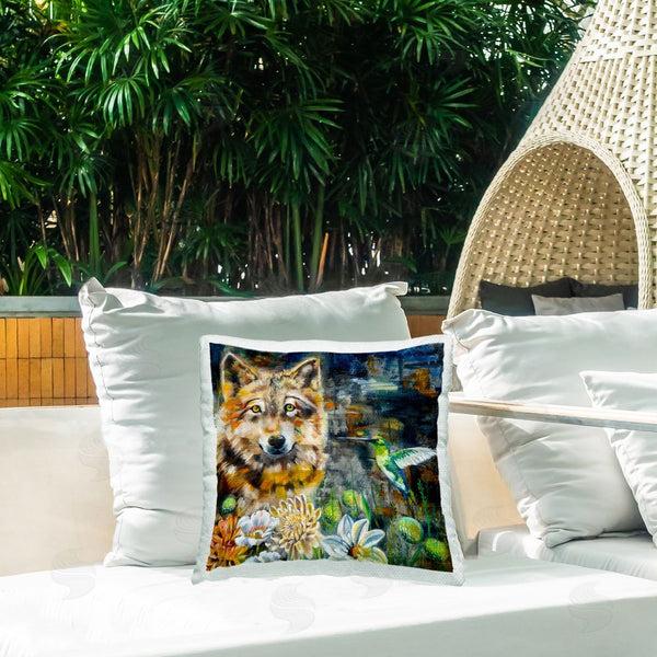 Stupell Industries Linda McClure | Beautiful Wolf & Hummingbird Printed Throw Pillow