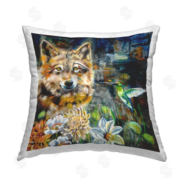 stupell industries Linda McClure | Beautiful Wolf & Hummingbird Printed Throw Pillow