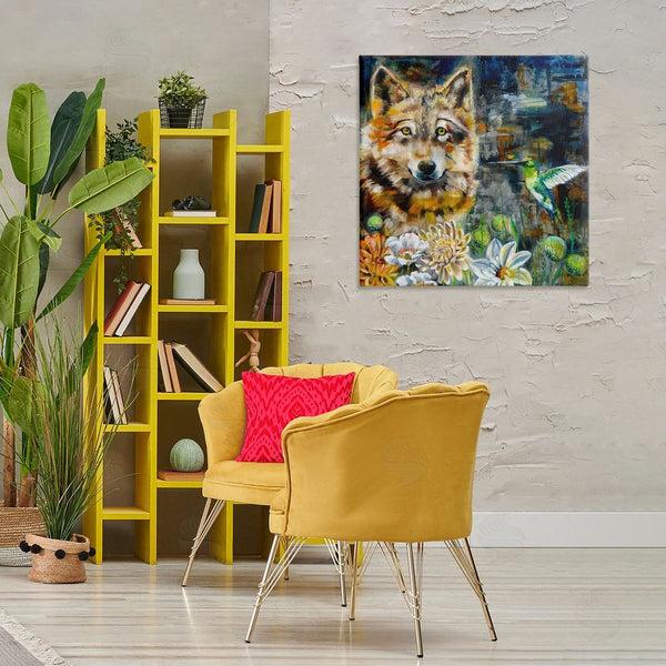 Stupell Industries Linda McClure | Beautiful Wolf & Hummingbird Wall Art