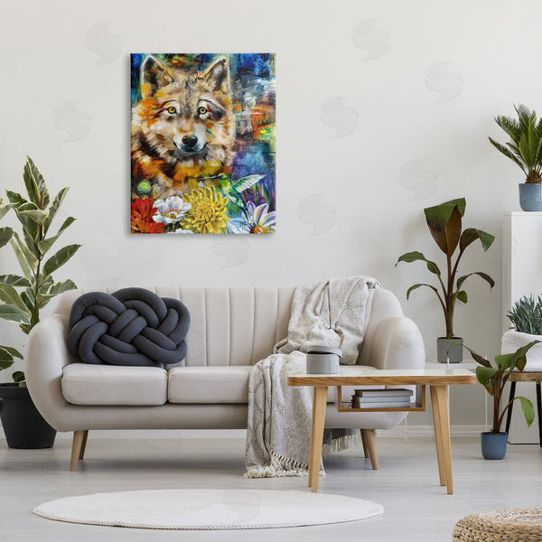 Stupell Industries Linda McClure | Wolf With Abstract Florals Wall Art