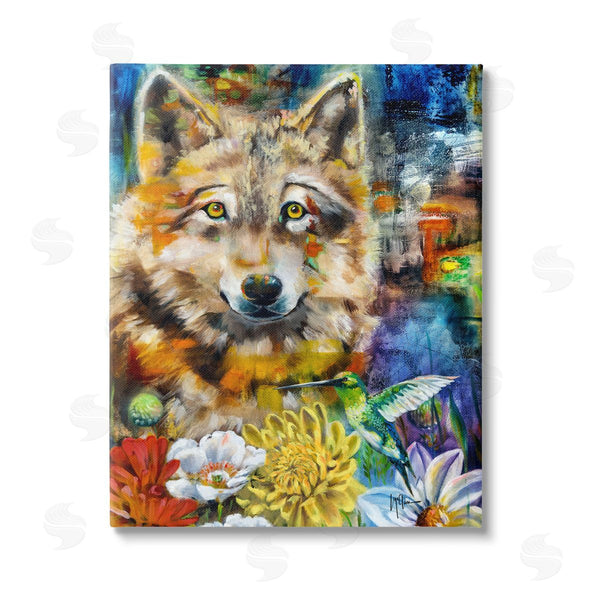 stupell industries Linda McClure | Wolf with Abstract Florals Wall Art