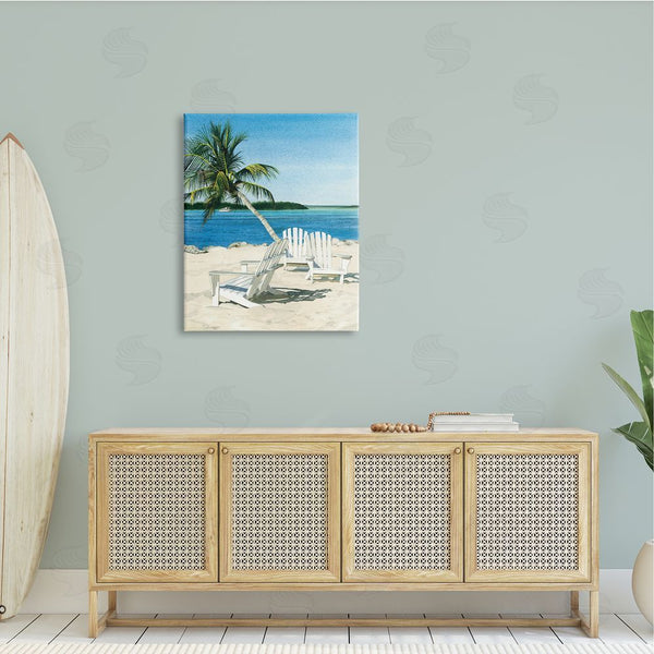 Stupell Industries Linda Roberts | Palm Tree Beach Furniture Tropical Island Ocean Viewpoint Wall Art