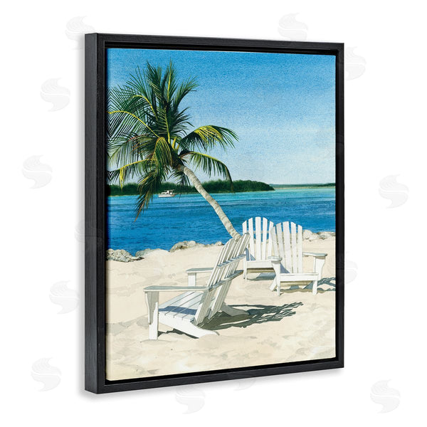 Stupell Industries Linda Roberts | Palm Tree Beach Furniture Tropical Island Ocean Viewpoint Wall Art