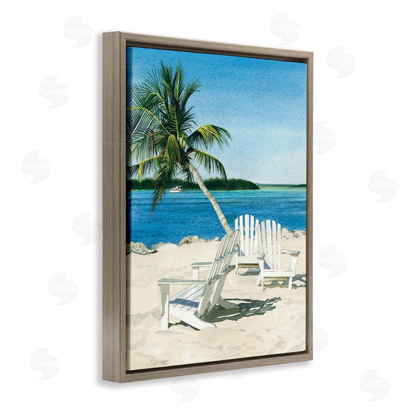 Stupell Industries Linda Roberts | Palm Tree Beach Furniture Tropical Island Ocean Viewpoint Wall Art