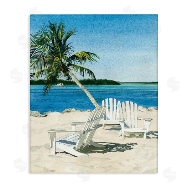 stupell industries Linda Roberts | Palm Tree Beach Furniture Tropical Island Ocean Viewpoint Wall Art