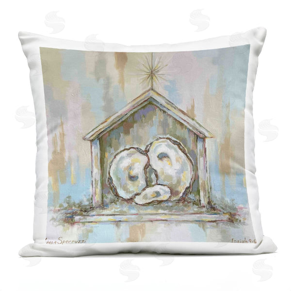 Stupell Industries Linda Sperruzzi | A Child Is Born Oyster Nativity Printed Throw Pillow
