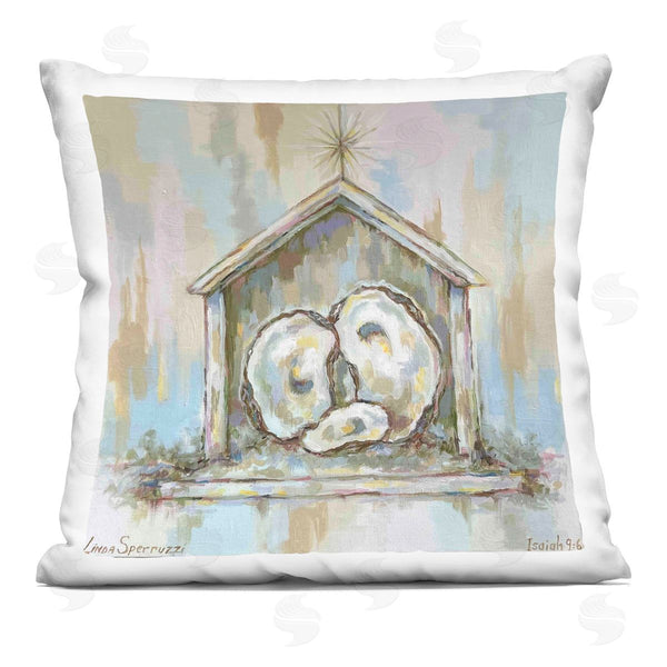 stupell industries Linda Sperruzzi | A Child is Born Oyster Nativity Printed Throw Pillow