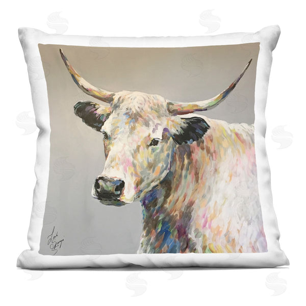stupell industries Linda Sperruzzi | Raymond White Cow Portrait Printed Throw Pillow