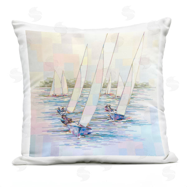 Stupell Industries Linda Sperruzzi | Stay The Course Racing Boats Printed Throw Pillow