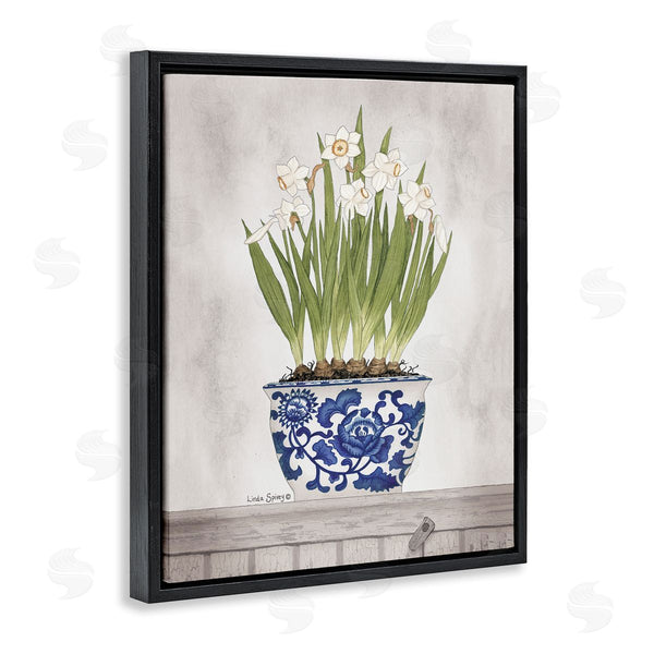 Stupell Industries Linda Spivey | Traditional Daffodil Flowers Porcelain Pattern Bowl Countryside Flowers Wall Art