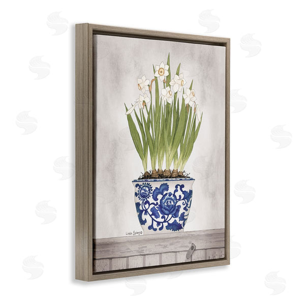 Stupell Industries Linda Spivey | Traditional Daffodil Flowers Porcelain Pattern Bowl Countryside Flowers Wall Art