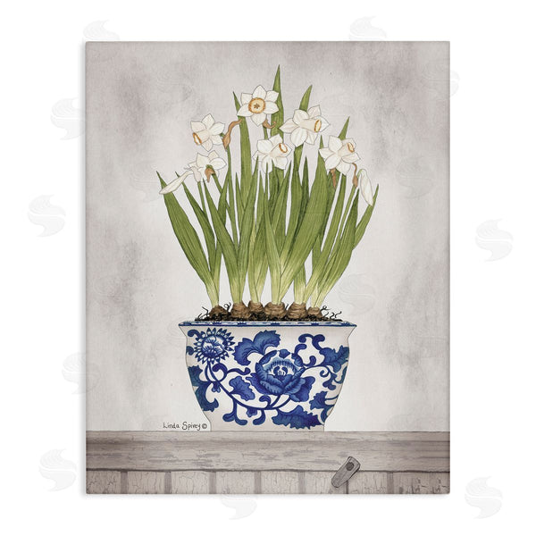 stupell industries Linda Spivey | Traditional Daffodil Flowers Porcelain Pattern Bowl Countryside Flowers Wall Art