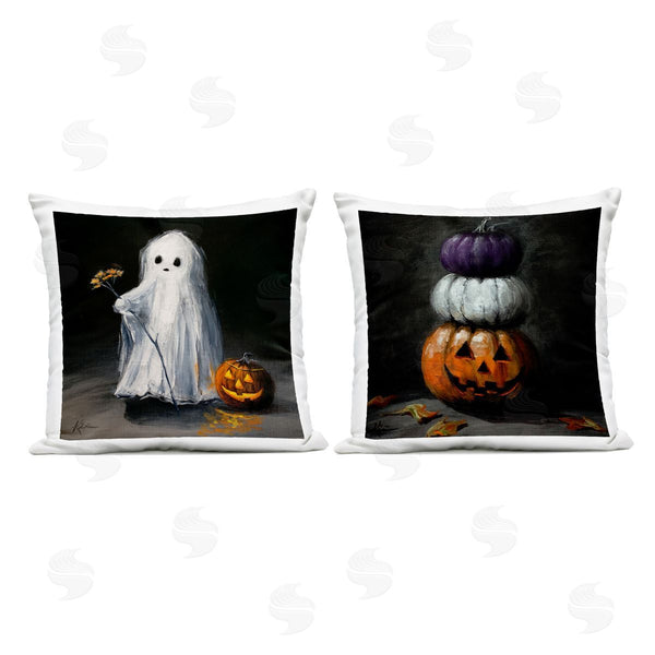 Stupell Industries Lindsay Kivi Fine Art | Ghost & Pumpkins Stack Printed Throw Pillow Set