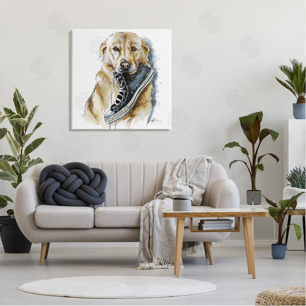 Stupell Industries Lindsay Kivi Fine Art | Golden Retriever Biting Sneaker Wall Art