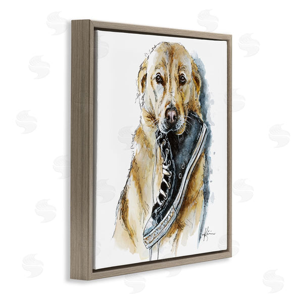 Stupell Industries Lindsay Kivi Fine Art | Golden Retriever Biting Sneaker Wall Art