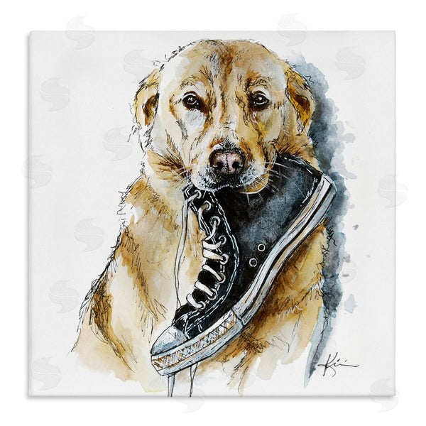 stupell industries Lindsay Kivi Fine Art | Golden Retriever Biting Sneaker Wall Art