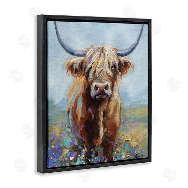 Stupell Industries Lindsay Kivi Fine Art | Highland Cow With Daubed Flowers