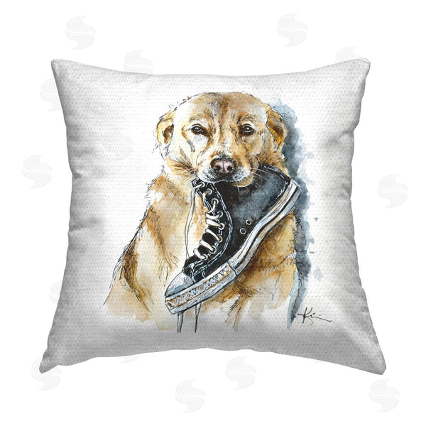 Stupell Industries Lindsay Kivi Fine Art | Retriever Dog Biting Shoe Funny Pet Printed Throw Pillow