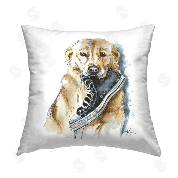 stupell industries Lindsay Kivi Fine Art | Retriever Dog Biting Shoe Funny Pet Printed Throw Pillow