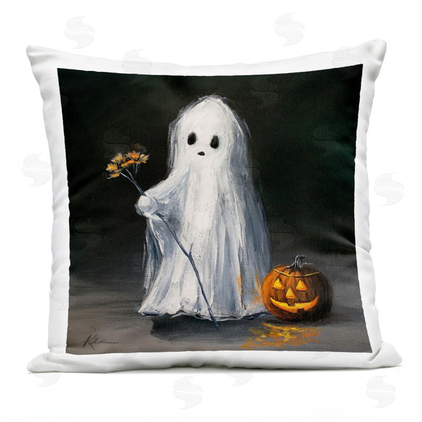 Stupell Industries Lindsay Kivi Fine Art | Vintage Halloween Ghost & Pumpkin Printed Throw Pillow