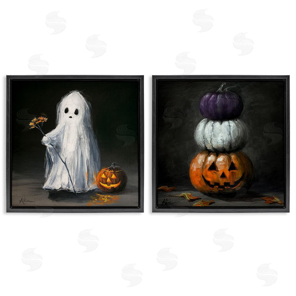 Stupell Industries Lindsay Kivi Fine Art | Vintage Halloween Ghost & Pumpkin Stack