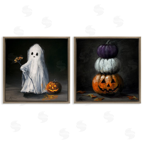 Stupell Industries Lindsay Kivi Fine Art | Vintage Halloween Ghost & Pumpkin Stack