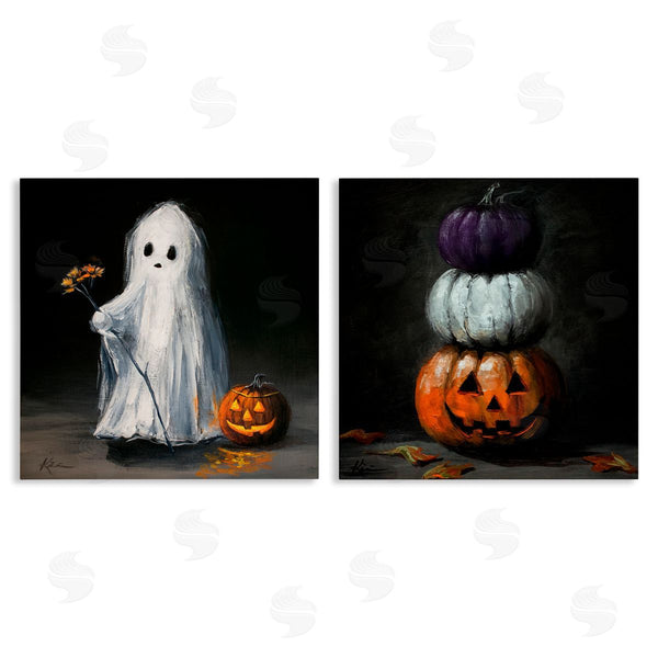 stupell industries Lindsay Kivi Fine Art | Vintage Halloween Ghost & Pumpkin Stack