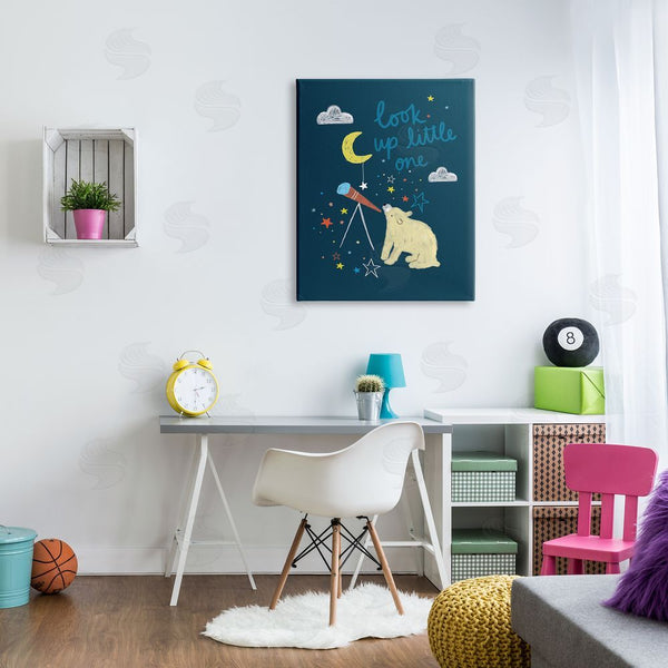 Stupell Industries Lisa Barlow | Look Up Little One Phrase Kid's Telescope Bear Wall Art