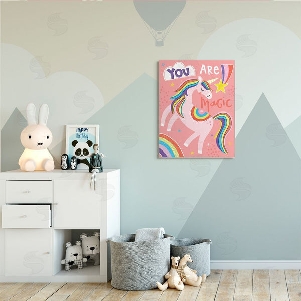 Stupell Industries Lisa Barlow | You Are Magic Phrase Pink Unicorn Rainbow Wall Art