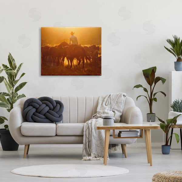 Stupell Industries Lisa Dearing | Warm Sunlit Cowboy Riding Horse Rural Ranch Wall Art