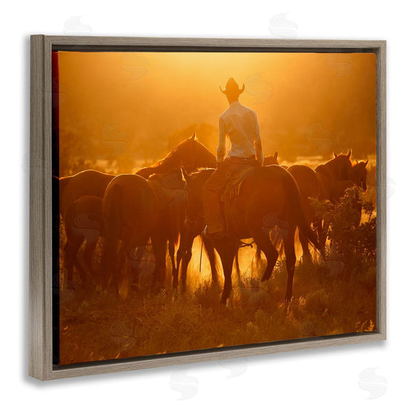 Stupell Industries Lisa Dearing | Warm Sunlit Cowboy Riding Horse Rural Ranch Wall Art