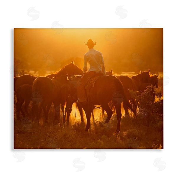 stupell industries Lisa Dearing | Warm Sunlit Cowboy Riding Horse Rural Ranch Wall Art