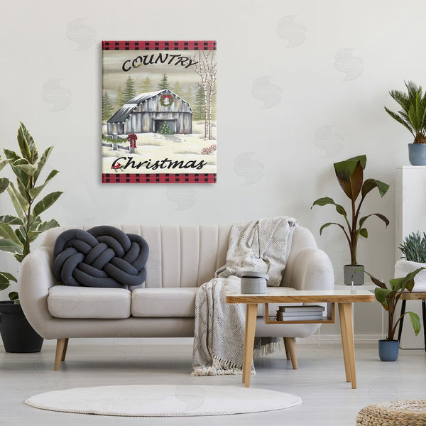 Stupell Industries Lisa Kennedy | Country Christmas Festive Snowy Farmland Tartan Border Wall Art