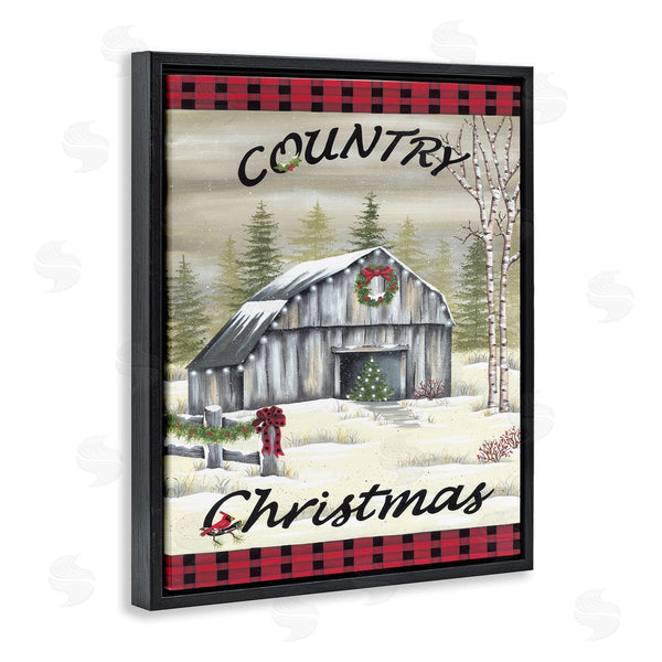 Stupell Industries Lisa Kennedy | Country Christmas Festive Snowy Farmland Tartan Border Wall Art