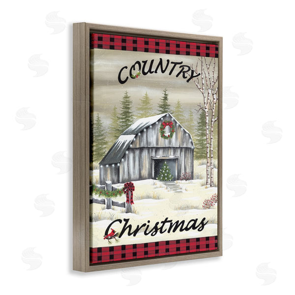 Stupell Industries Lisa Kennedy | Country Christmas Festive Snowy Farmland Tartan Border Wall Art