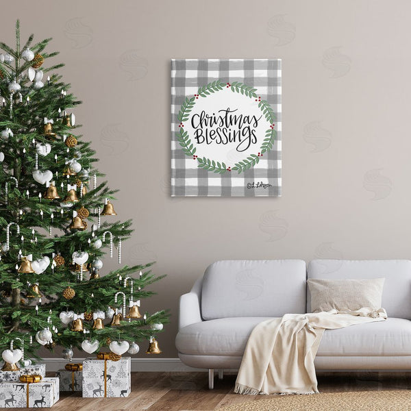 Stupell Industries Lisa Larson | Christmas Blessings Calligraphy Tartan Holly Sprigs Border Wall Art