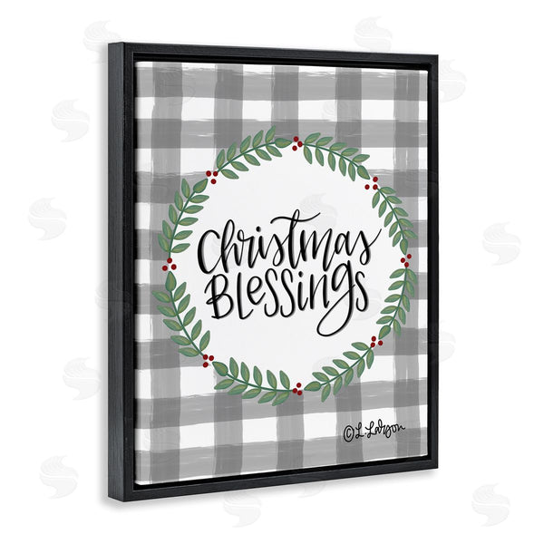 Stupell Industries Lisa Larson | Christmas Blessings Calligraphy Tartan Holly Sprigs Border Wall Art