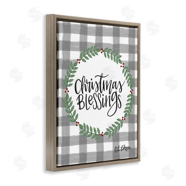 Stupell Industries Lisa Larson | Christmas Blessings Calligraphy Tartan Holly Sprigs Border Wall Art