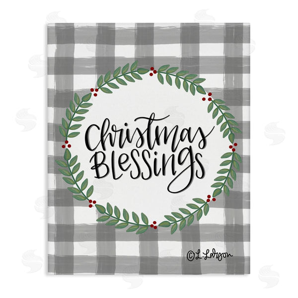 stupell industries Lisa Larson | Christmas Blessings Calligraphy Tartan Holly Sprigs Border Wall Art