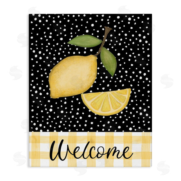 stupell industries Lisa Larson | Country Welcome Sign Polka Dot Pattern Lemons Wall Art
