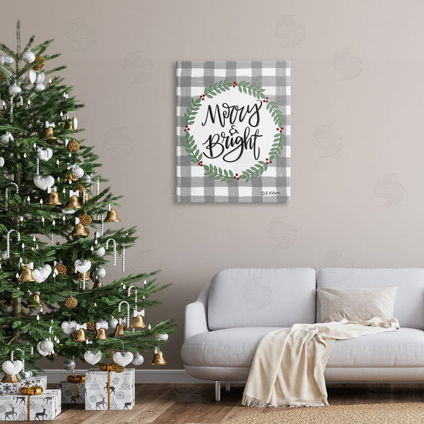 Stupell Industries Lisa Larson | Merry & Bright Gingham Christmas Calligraphy Design Wall Art