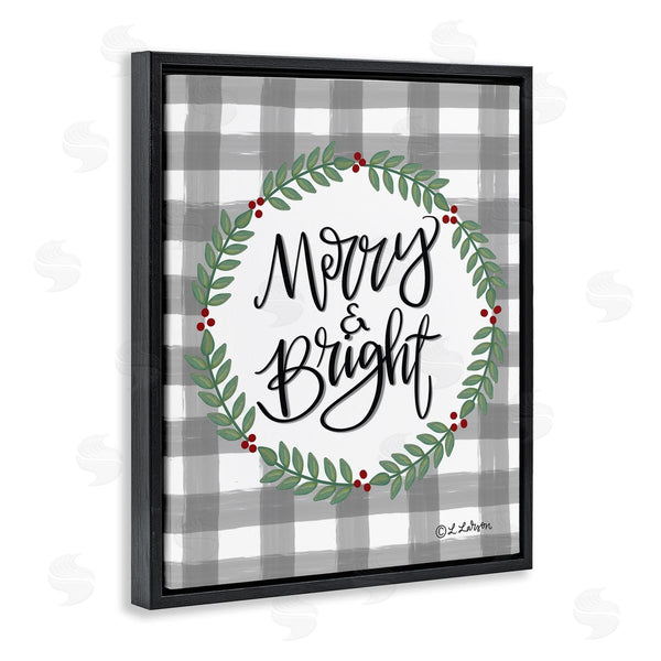 Stupell Industries Lisa Larson | Merry & Bright Gingham Christmas Calligraphy Design Wall Art