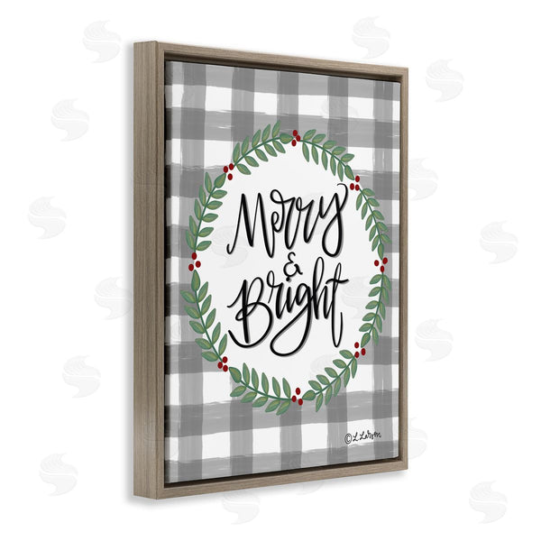 Stupell Industries Lisa Larson | Merry & Bright Gingham Christmas Calligraphy Design Wall Art