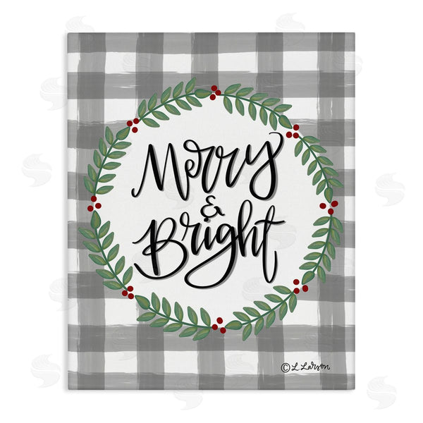 stupell industries Lisa Larson | Merry & Bright Gingham Christmas Calligraphy Design Wall Art