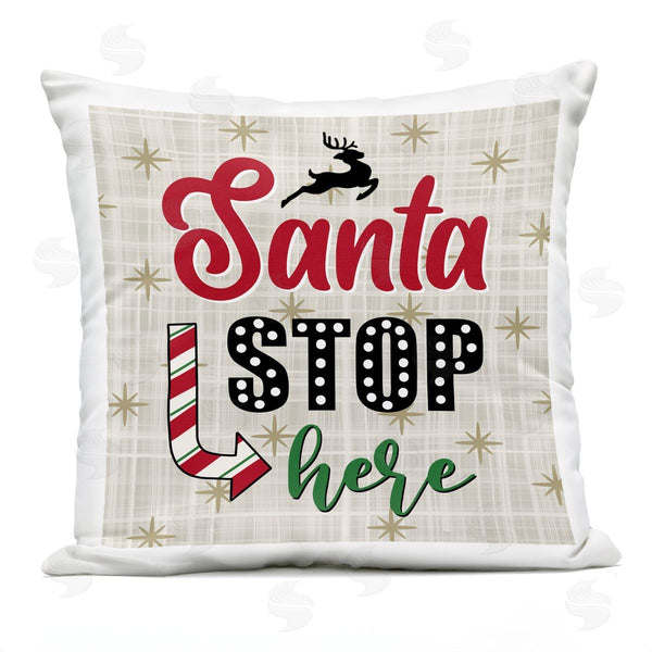 Stupell Industries Lisa Larson | Santa Stop Here Tartan Phrase Printed Throw Pillow