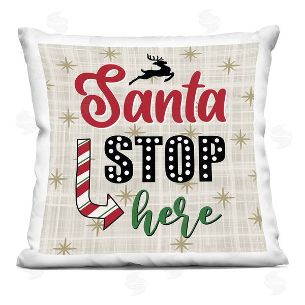 stupell industries Lisa Larson | Santa Stop Here Tartan Phrase Printed Throw Pillow