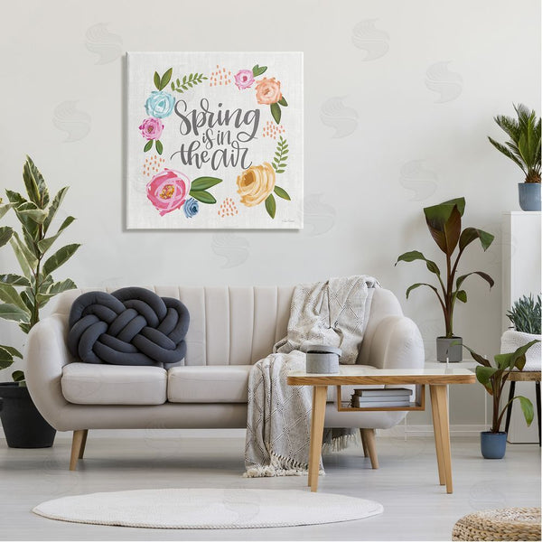 Stupell Industries Lisa Larson | Spring's In The Air Motivational Phrase Abstract Blooming Flowers Wall Art